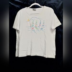 White Short Sleeve Tee with Sailboat Design